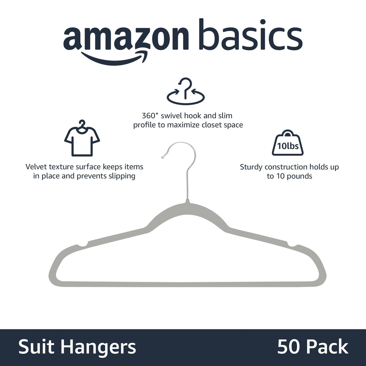 Amazon Basics Slim Velvet Clothes Hangers 50-Pack