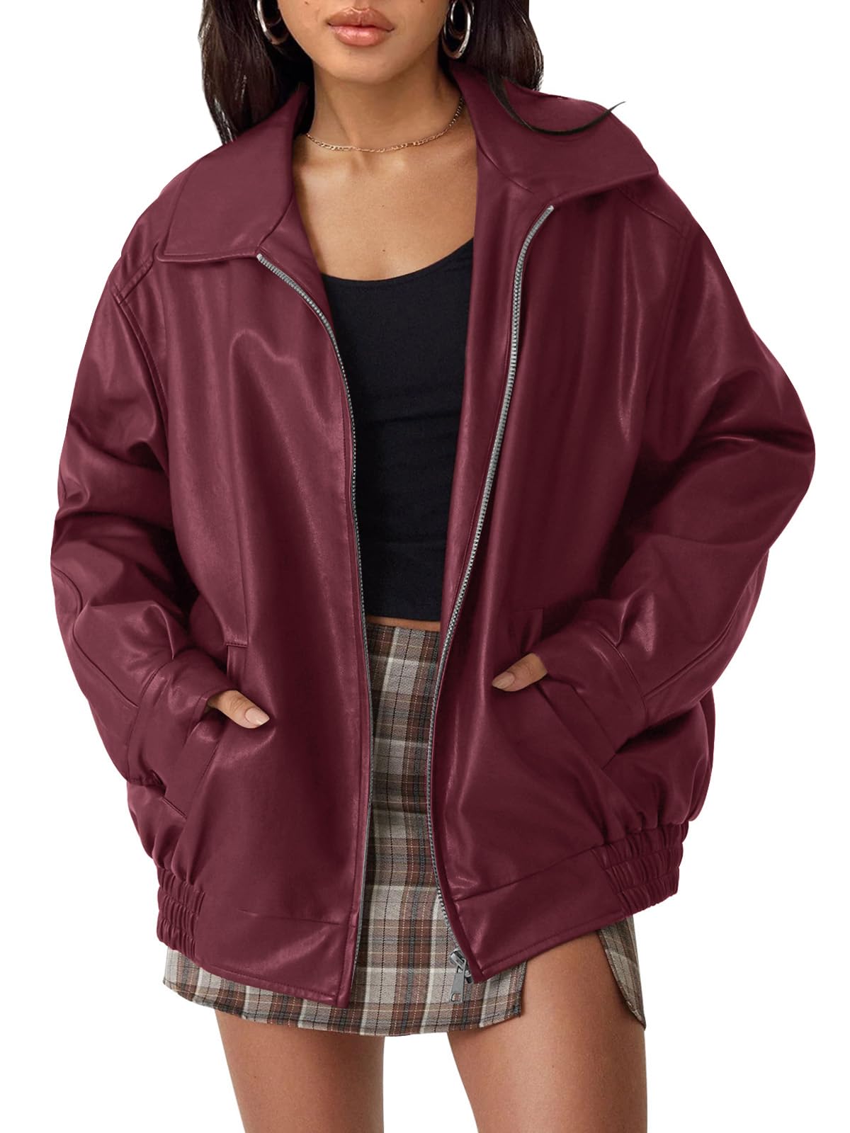 AUTOMET Women's Oversized Faux Leather Jacket