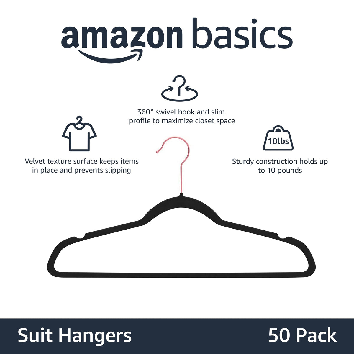 Amazon Basics Slim Velvet Clothes Hangers 50-Pack