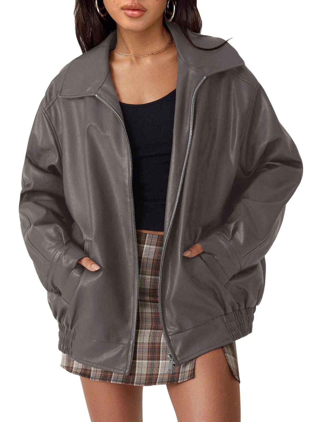 AUTOMET Women's Oversized Faux Leather Jacket