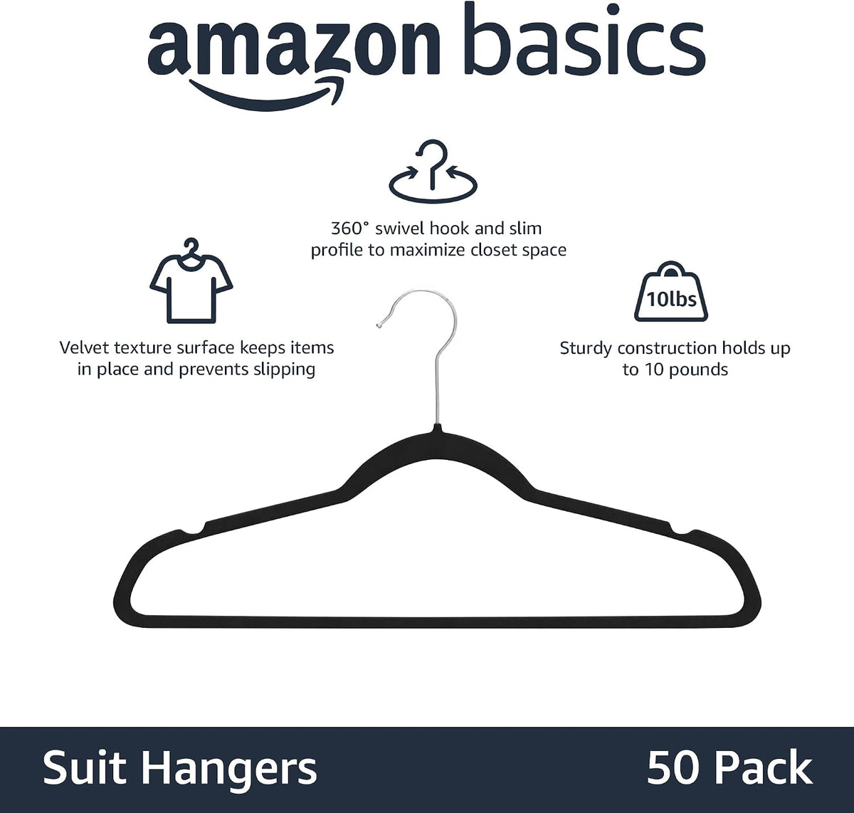 Amazon Basics Slim Velvet Clothes Hangers 50-Pack
