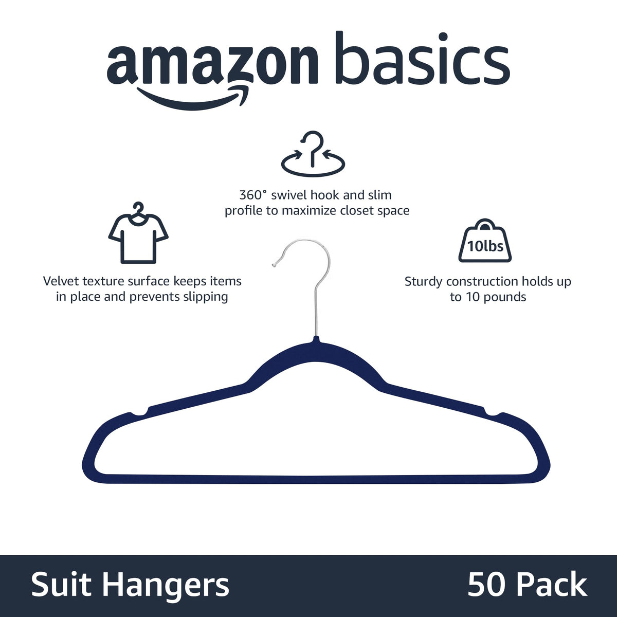 Amazon Basics Slim Velvet Clothes Hangers 50-Pack