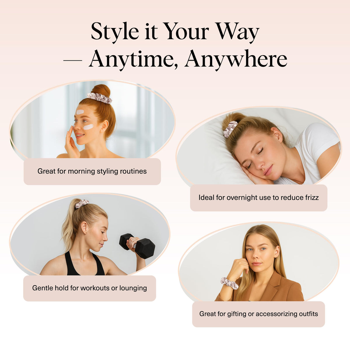 Kitsch Ultra-Petite Satin Scrunchies for Women - Eucalyptus, 6pcs