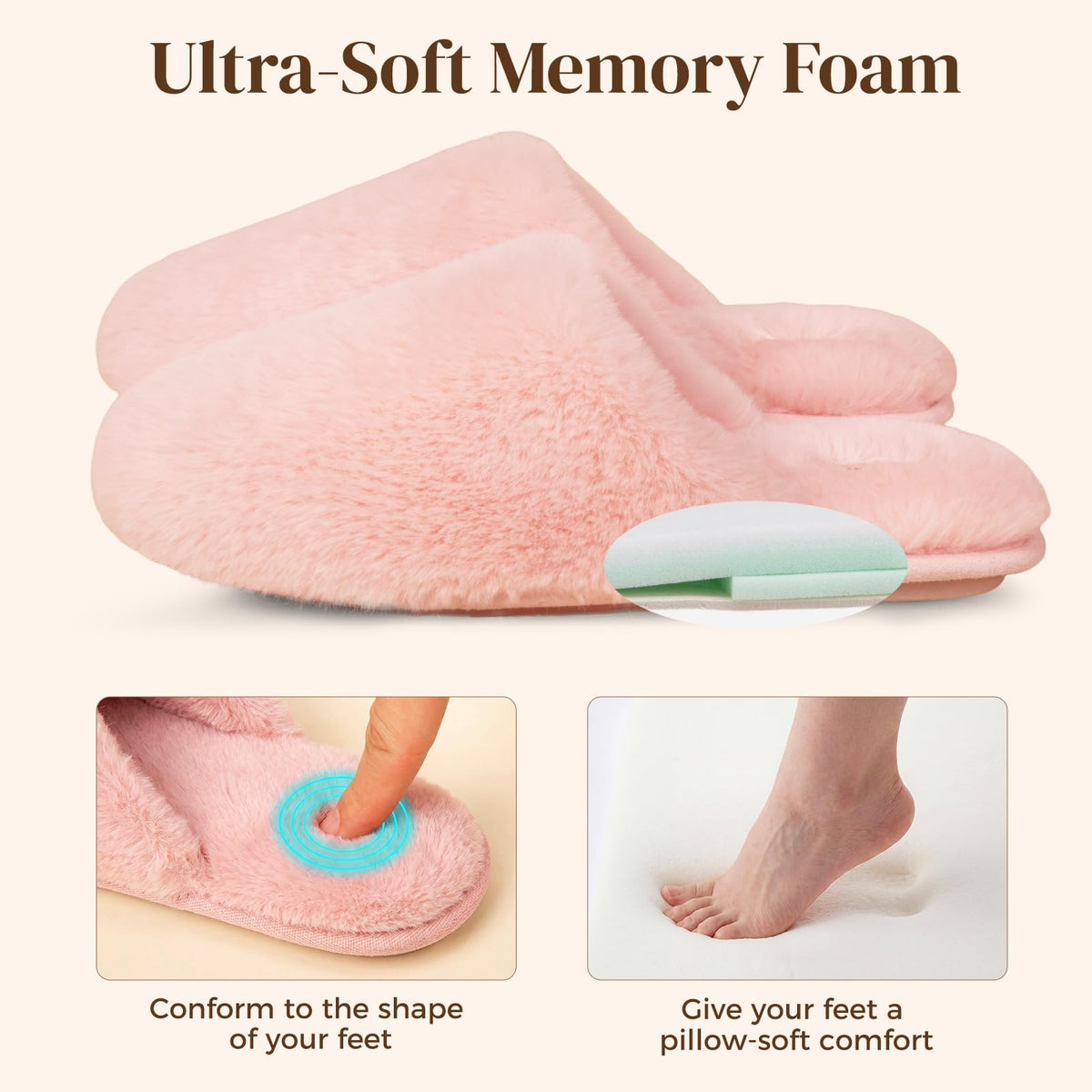 Snug Leaves Women's Fuzzy Scuff Slippers Memory Foam Non-slip House Shoes