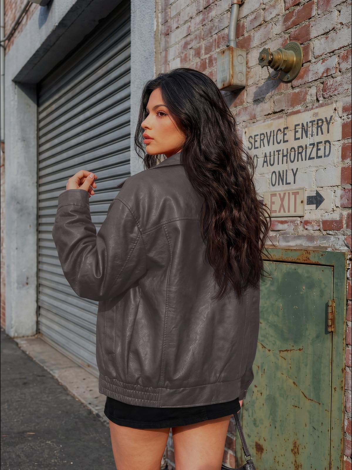 AUTOMET Women's Oversized Faux Leather Jacket
