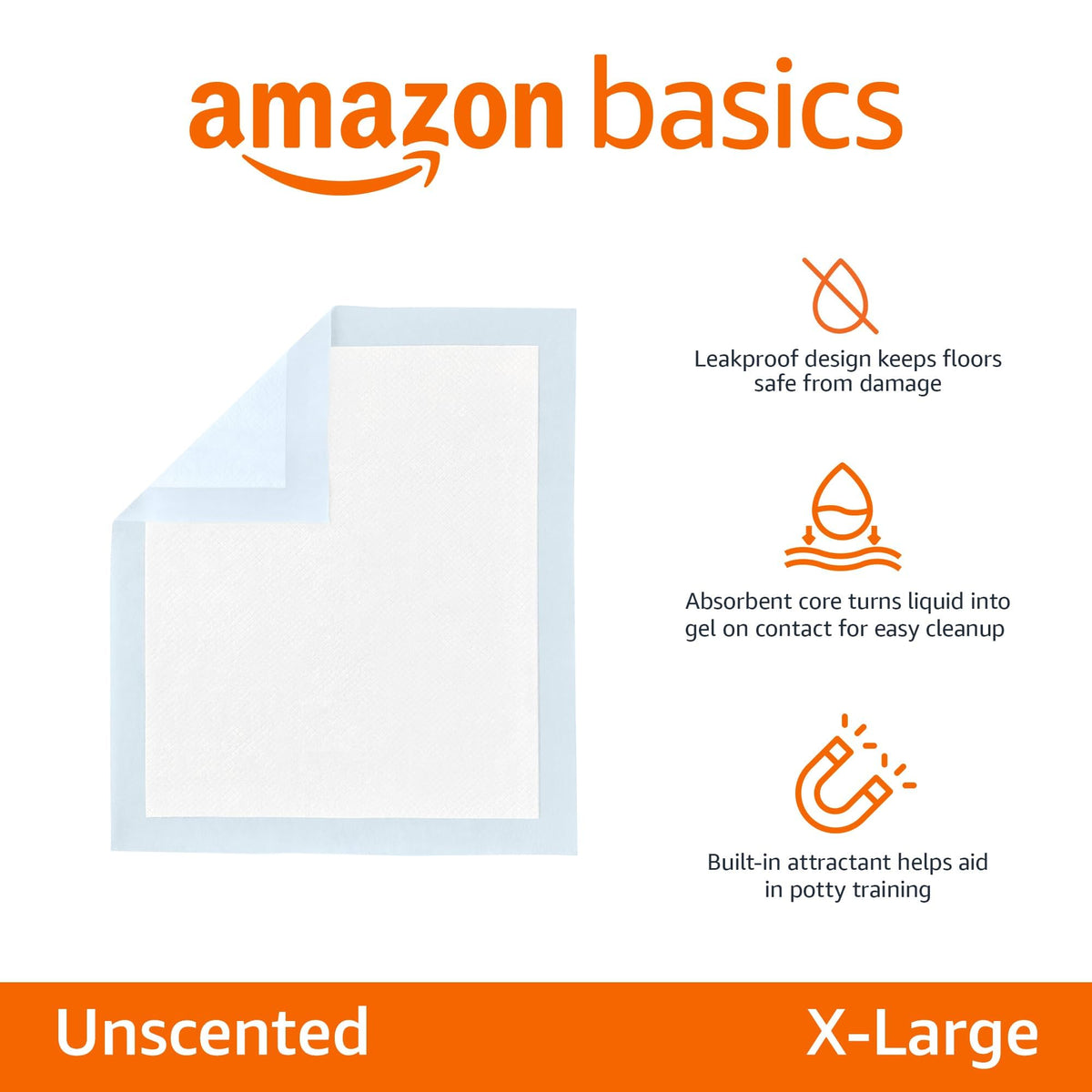 Amazon Basics Leak-Proof Dog and Puppy Potty Training Pee Pads with Quick-Dry 5-Layer Super Absorbent Design, Regular Size 22 x 22 inch, Blue & White, 100 Count