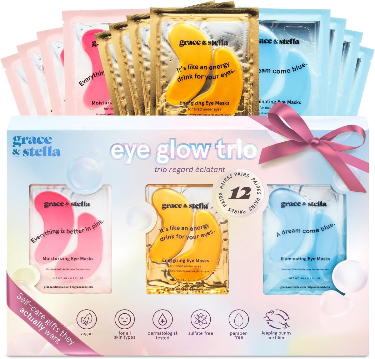 grace & stella Award Winning Under Eye Mask Reduce Dark Circles, Puffy Eyes, Undereye Bags, Wrinkles, Gel Under Eye Patches, New Mom Gifts - Vegan Self Care (48 Pairs, Blue)
