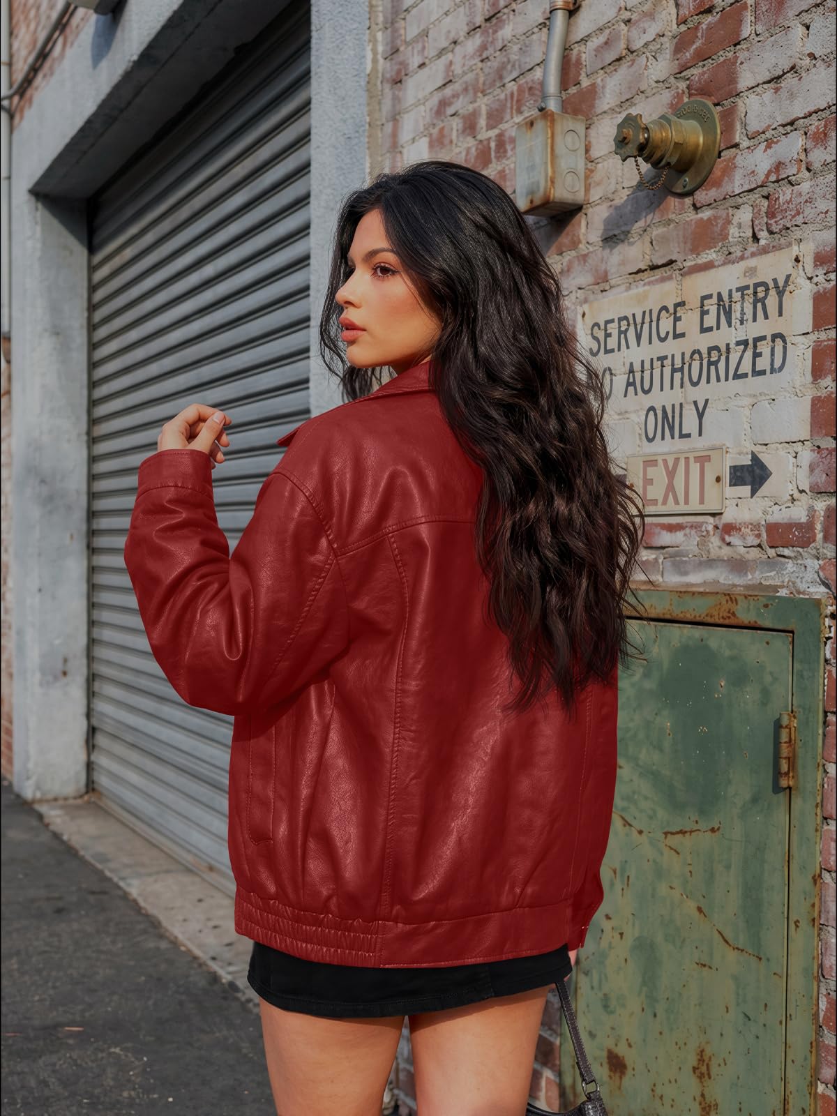 AUTOMET Women's Oversized Faux Leather Jacket
