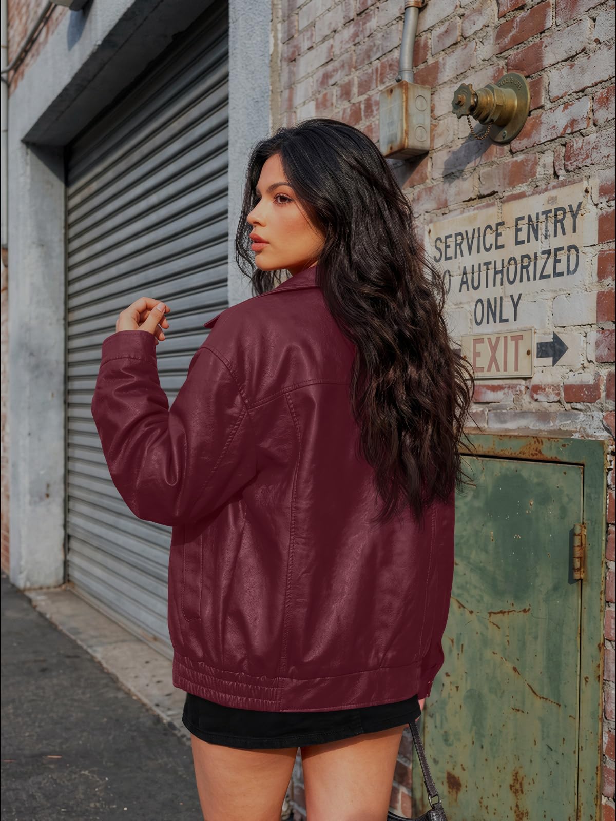 AUTOMET Women's Oversized Faux Leather Jacket