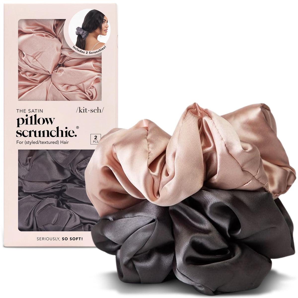 Kitsch Ultra-Petite Satin Scrunchies for Women - Eucalyptus, 6pcs