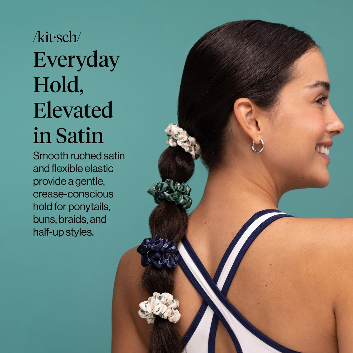Kitsch Ultra-Petite Satin Scrunchies for Women - Eucalyptus, 6pcs