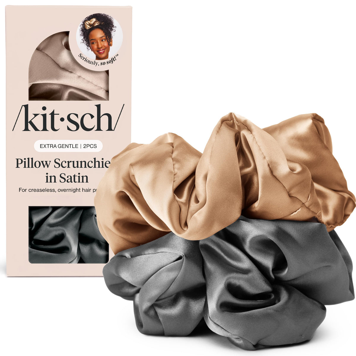 Kitsch Ultra-Petite Satin Scrunchies for Women - Eucalyptus, 6pcs