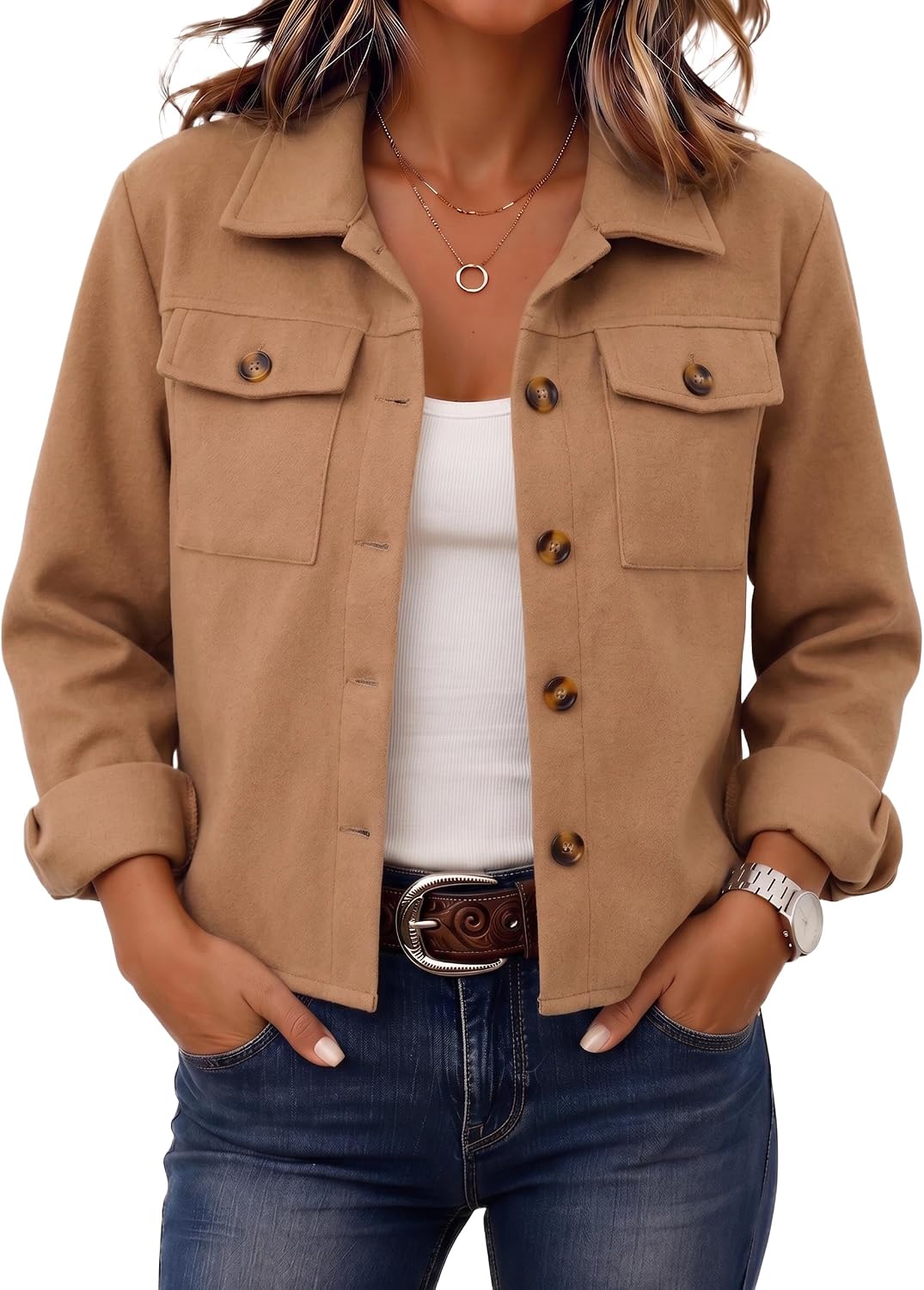 Zeagoo Women's Cropped Plaid Flannel Jacket