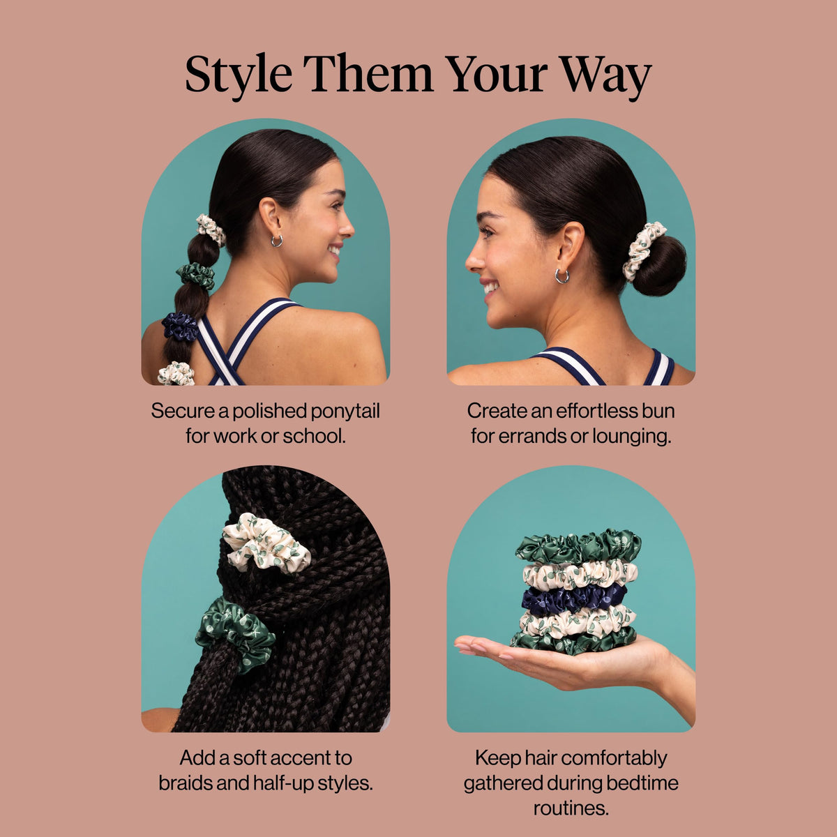 Kitsch Ultra-Petite Satin Scrunchies for Women - Eucalyptus, 6pcs