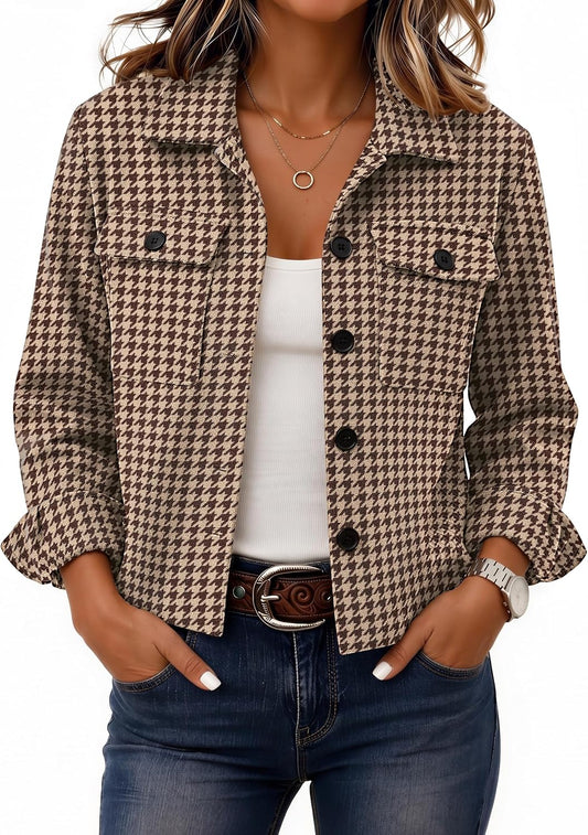 Zeagoo Women's Cropped Plaid Flannel Jacket