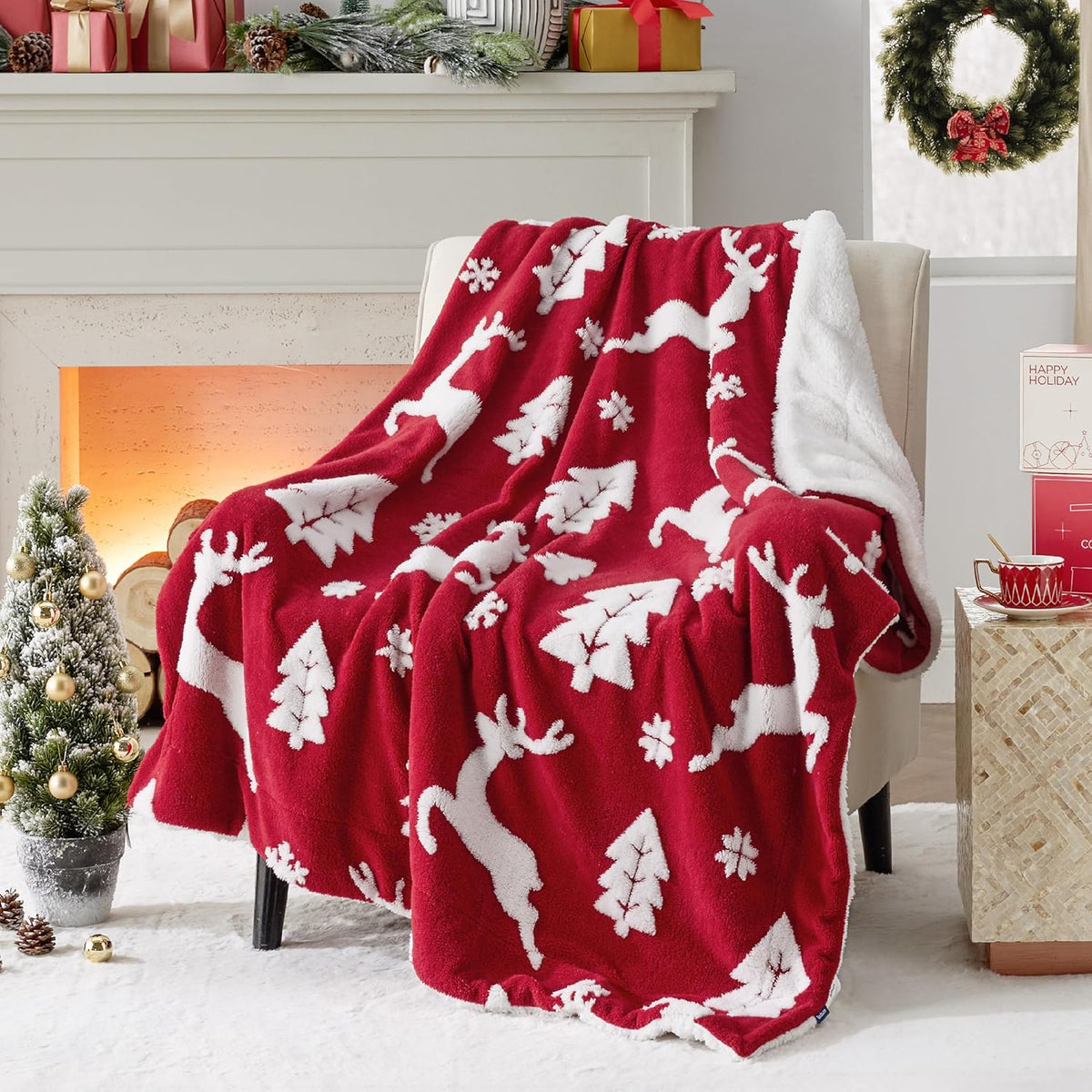 Bedsure Christmas Sherpa Throw Blanket – 50 × 60 in