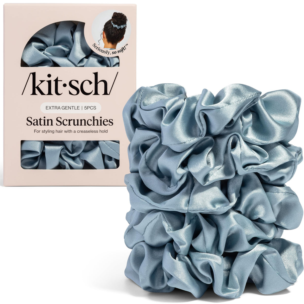 Kitsch Ultra-Petite Satin Scrunchies for Women - Eucalyptus, 6pcs