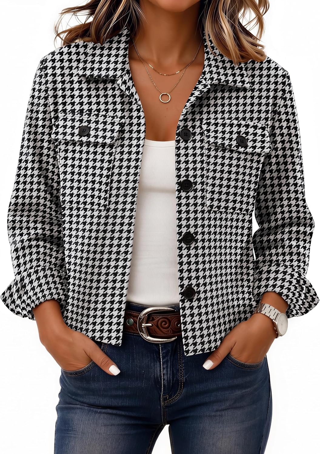 Zeagoo Women's Cropped Plaid Flannel Jacket