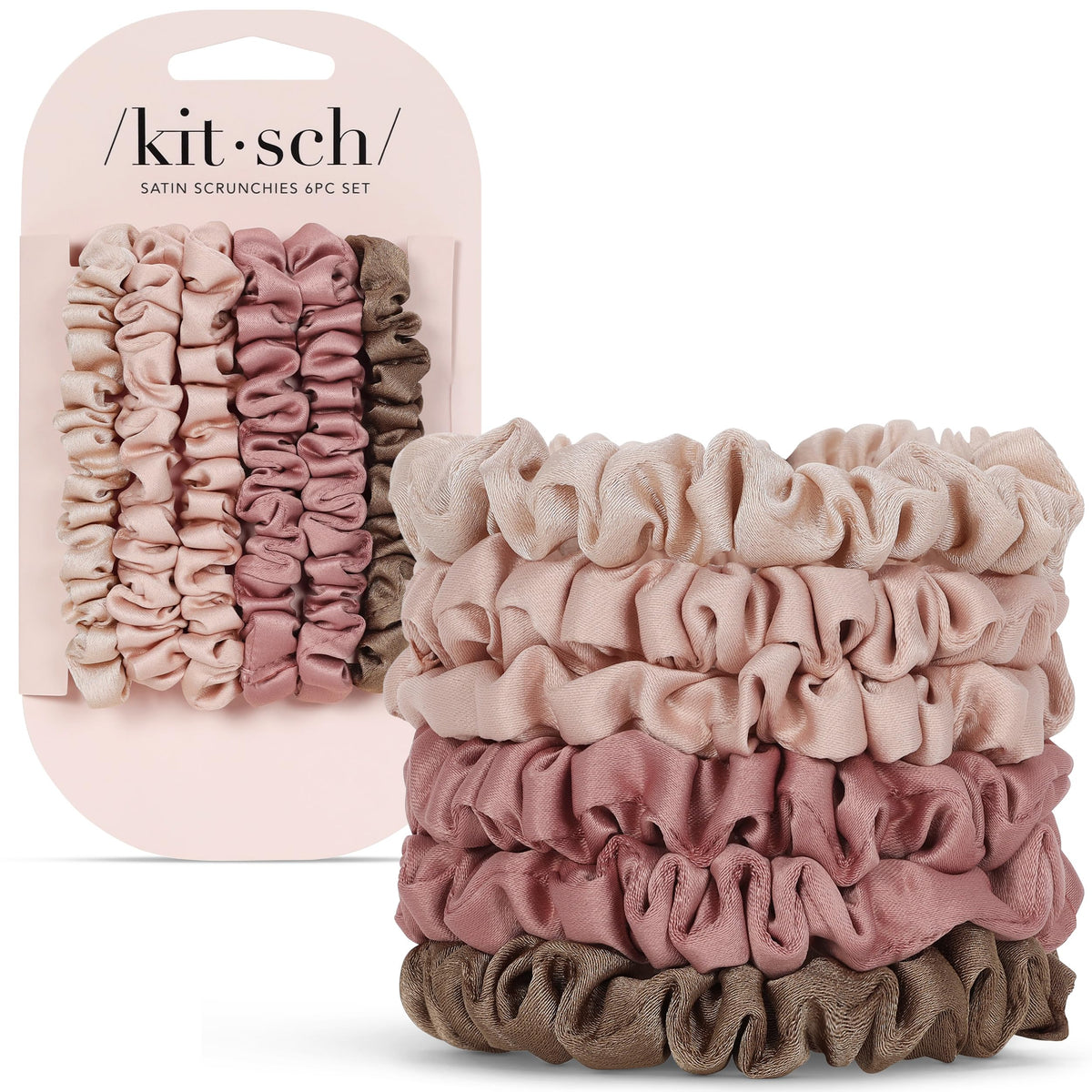Kitsch Ultra-Petite Satin Scrunchies for Women - Eucalyptus, 6pcs